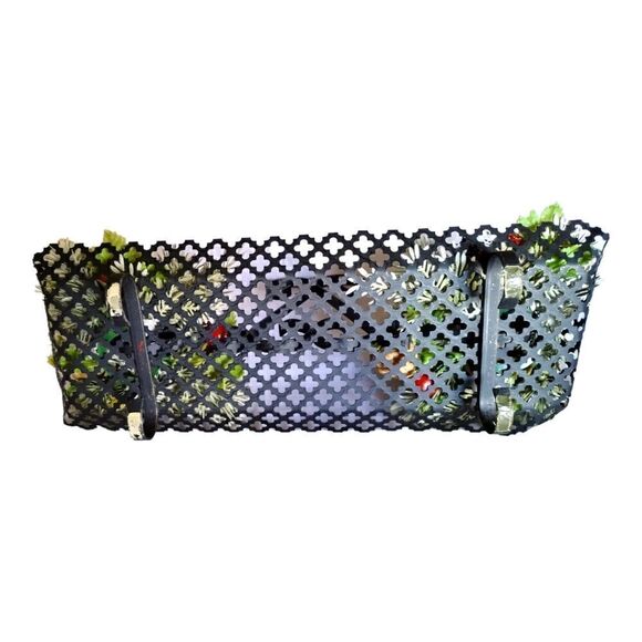 VINTAGE CHRISTMAS WROUGHT IRON PLASTIC Holly & Berry Candle CADDY/HOLDER  1940's - Picture 3 of 6